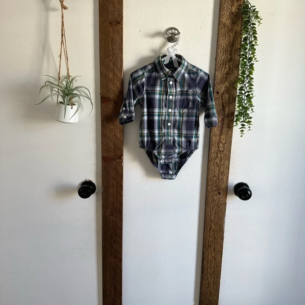 OshKosh B’Gosh Rustic Plaid Long-Sleeve Baby Boy Long Sleeve Bodysuit Shirt 12M